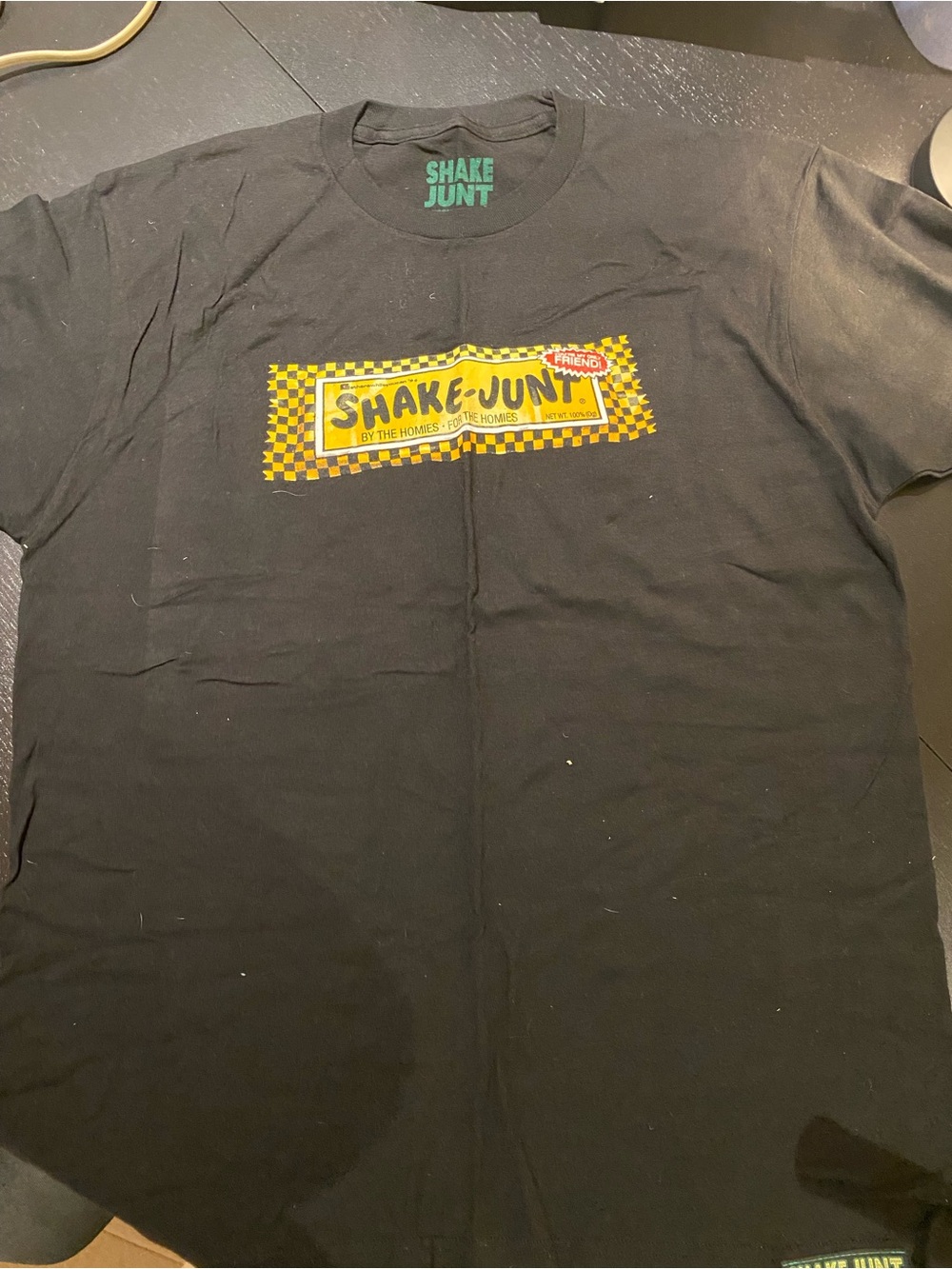 Black Short-Sleeve Tee with Yellow Checker Logo